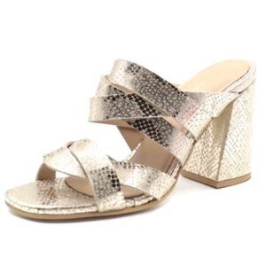 Kaanas Metallic Gold Geneva Snake Pretzel Strappy Block Heel Sandals EUC Size 9